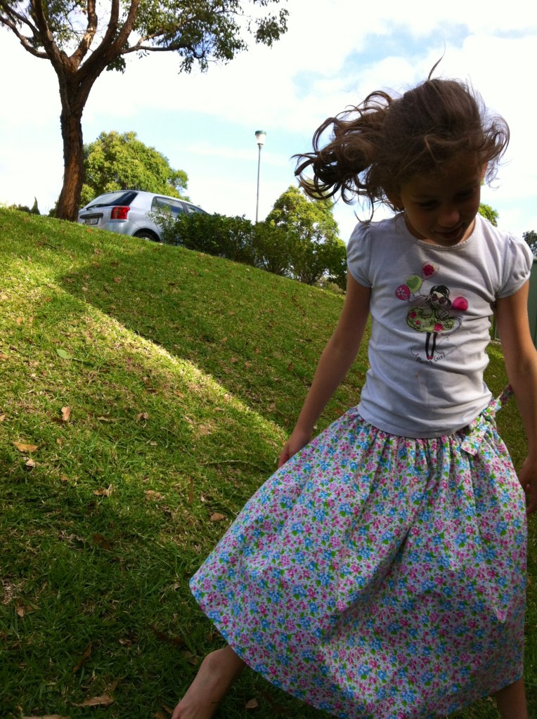 Happy Twirly Whirly Skirt Miss 7 road testing the Happy Twirly Whirly Skirt