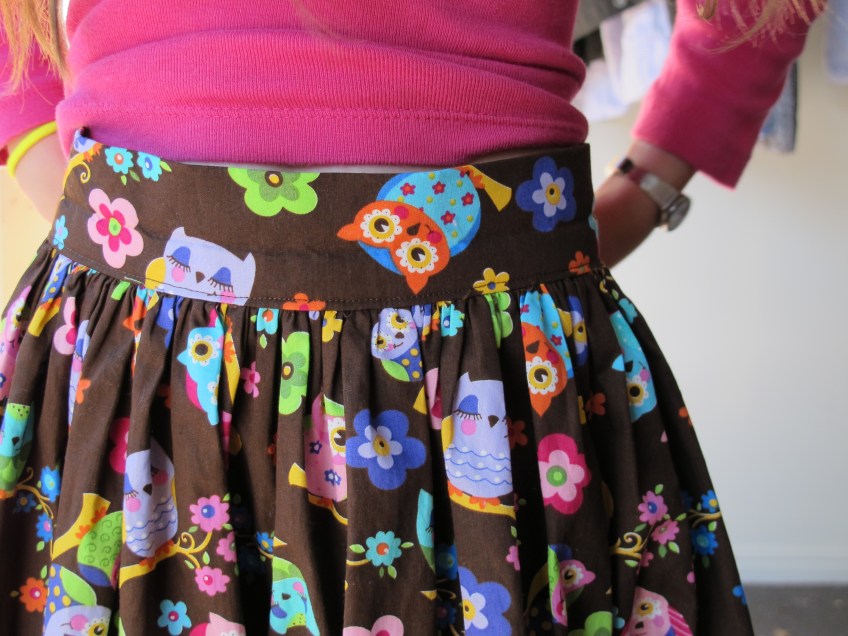 Zoe's owl skirt waistband - front view