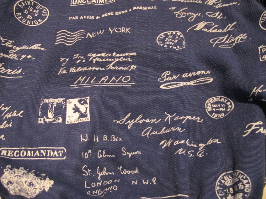 Sewaholic Minoru jacket fabric - postage marks!