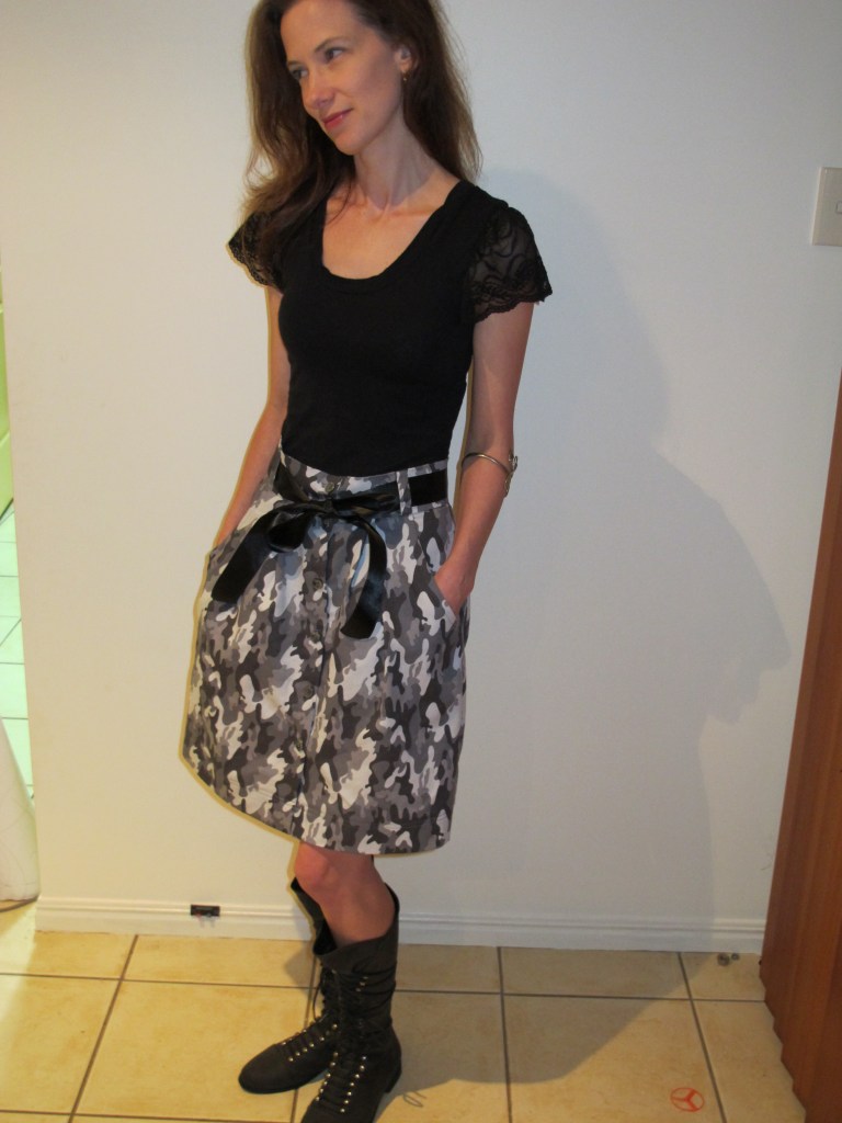 Megan Nielsen's Kelly Skirt in camo - full view