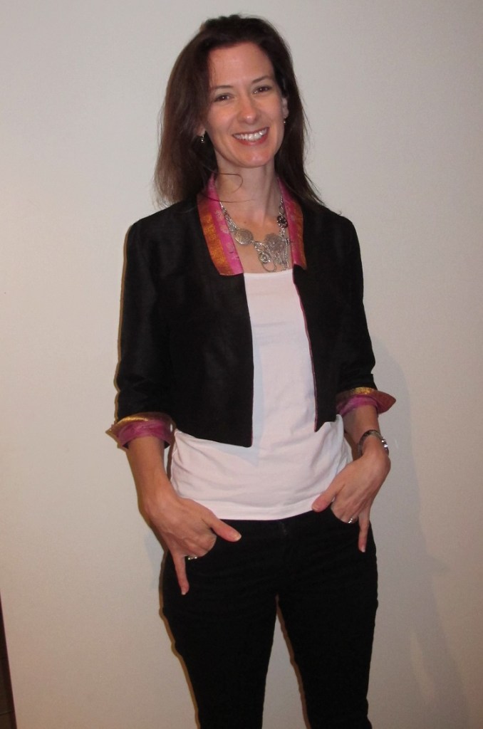 By Hand Victoria Blazer the Sari Edition with white singlet and black skinny jeans!