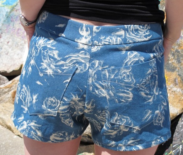 Grainline Maritime Shorts, size 6, back view.