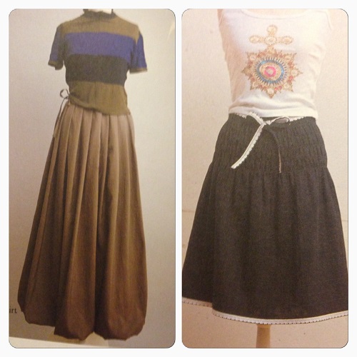 A balloon skirt and a skirt with a shirred yoke.