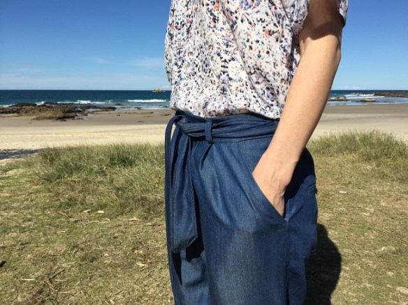 Papercut Patterns Guise Pants side pockets, front pleats and self-fabric belt