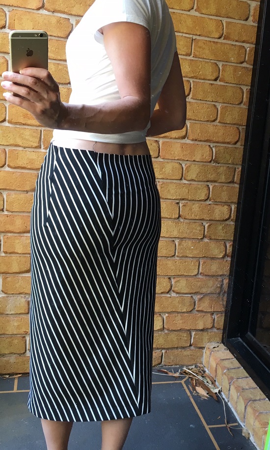 Me having a slight ponder mid construction... "Holy Back Seam!? Can I wear this?" Taylor Skirt, Style Arc