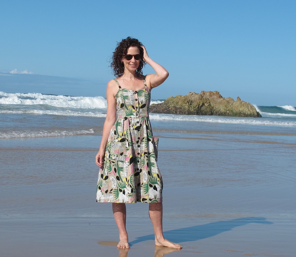 Style Arc Ariana Dress in Cloud Nine barkcloth from Minerva Fabrics