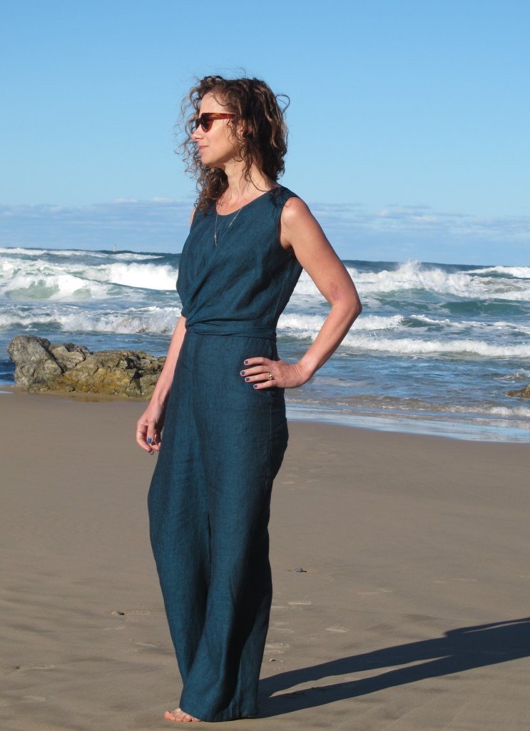 Papercut Mirri Jumpsuit, teal linen from De Linum