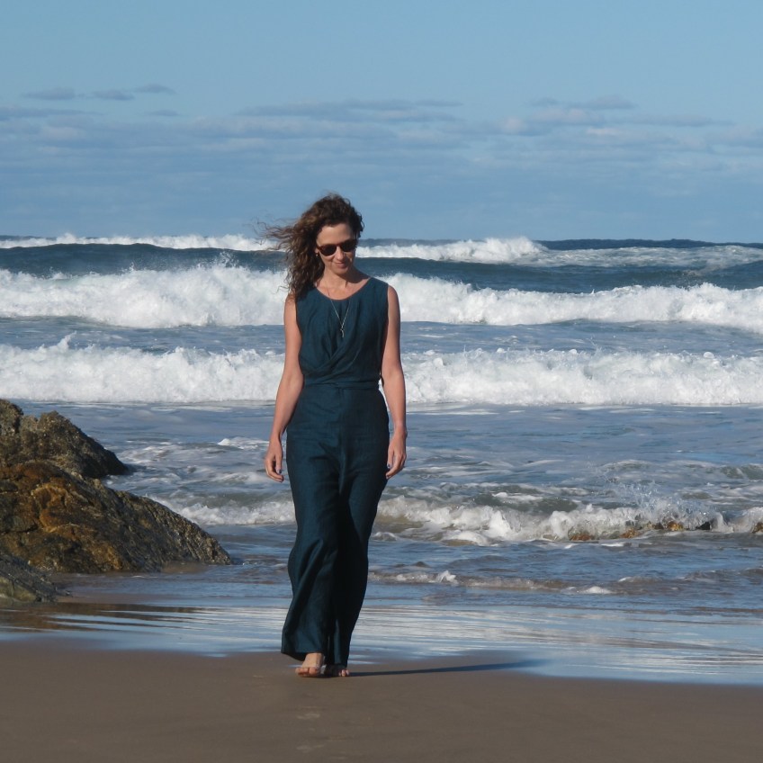 Papercut Mirri Jumpsuit, teal linen from De Linum