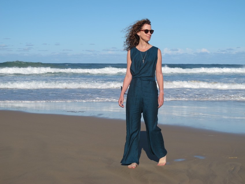 Papercut Mirri Jumpsuit, teal linen from De Linum. Sewn by Sew Busy Lizzy