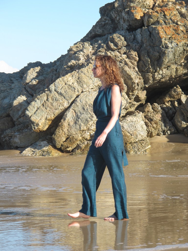 Papercut Mirri Jumpsuit, teal linen from De Linum