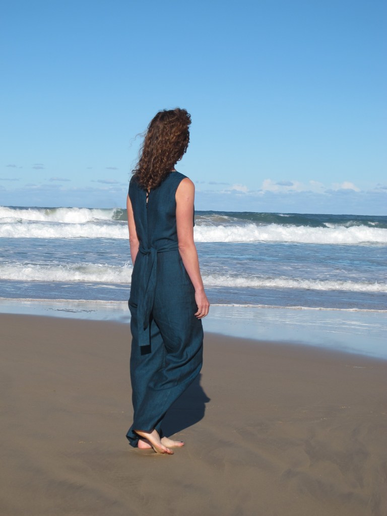 Mirri Jumpsuit, Pattern by Papercut Patterns, Fabric from De Linum. Back View