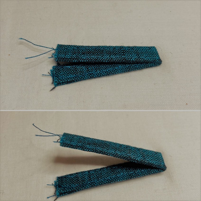 Button Loops. Top: Steam pressed and then using a tailor's clapper. Bottom: steam pressed.